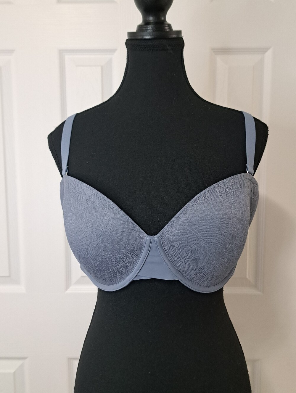 La Vie En Rose Lace Bra Womens Size 38D Blue Gray Adjustable Strapless Feminine - Picture 2 of 13